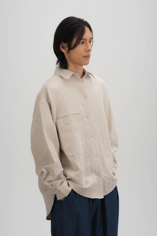 Gender Neutral Oversized Arm Long Sleeve Blouse (Linen Beige) - BEV C multi label store