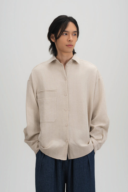 Gender Neutral Oversized Arm Long Sleeve Blouse (Linen Beige) - BEV C multi label store