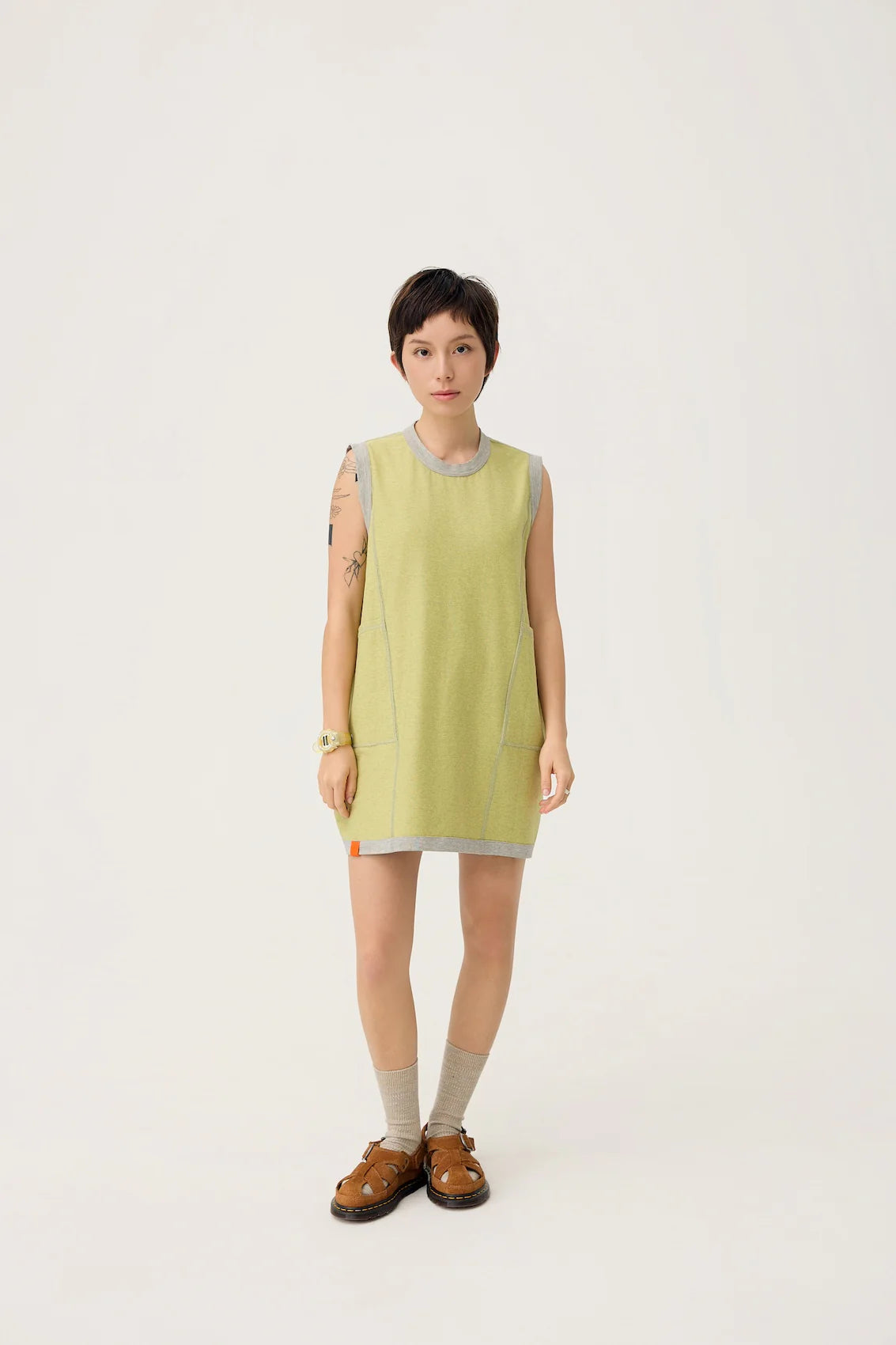 COCOON JERSEY REVERSIBLE DRESS IN ZINC GREY & LEMON FIZZ - BEV C multi label store