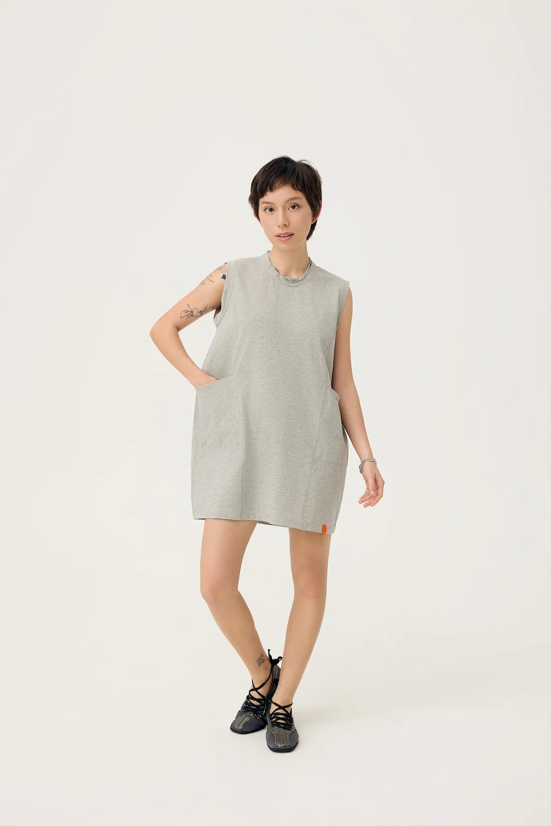 COCOON JERSEY REVERSIBLE DRESS IN ZINC GREY & LEMON FIZZ - BEV C multi label store