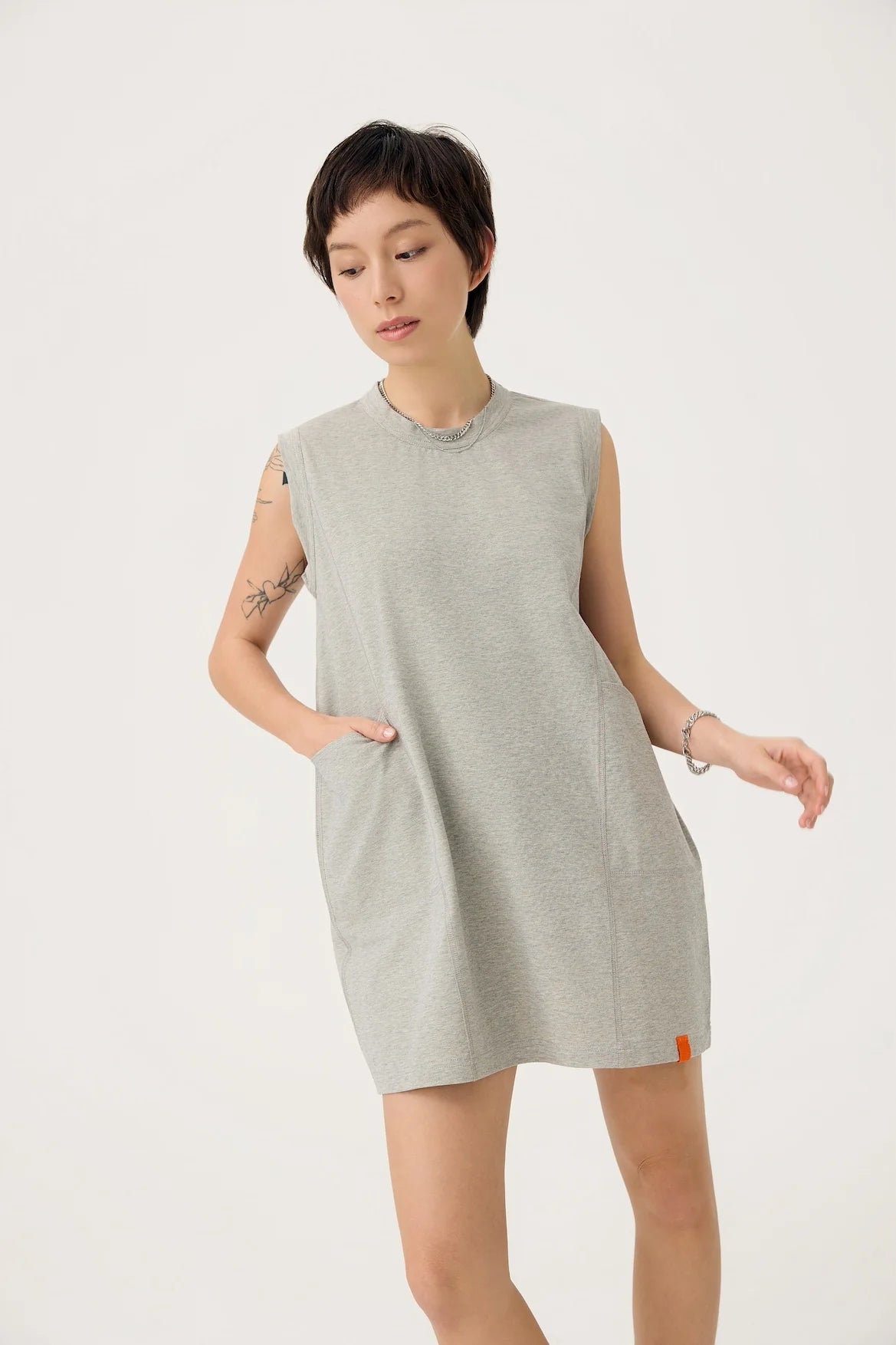COCOON JERSEY REVERSIBLE DRESS IN ZINC GREY & LEMON FIZZ - BEV C multi label store