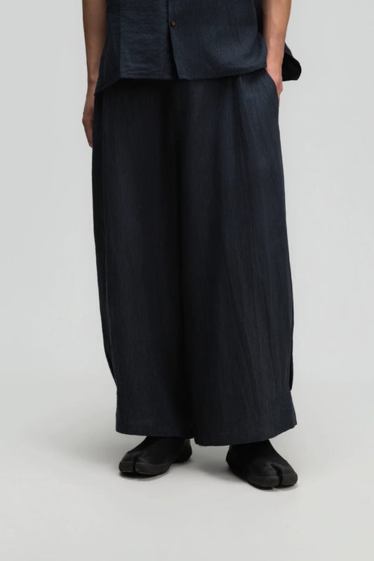 Gender Neutral Pleated Hem Ankle Pants (Navy Blue Stripe) - BEV C multi label store
