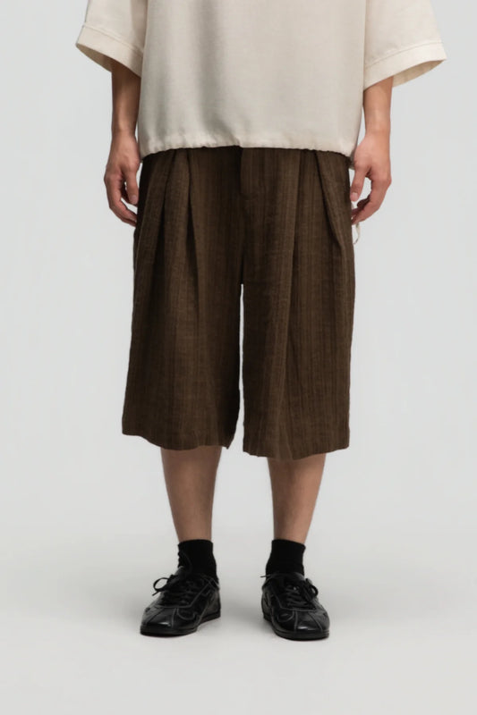 Gender Neutral Front Box Pleated Shorts (Brown) - BEV C multi label store