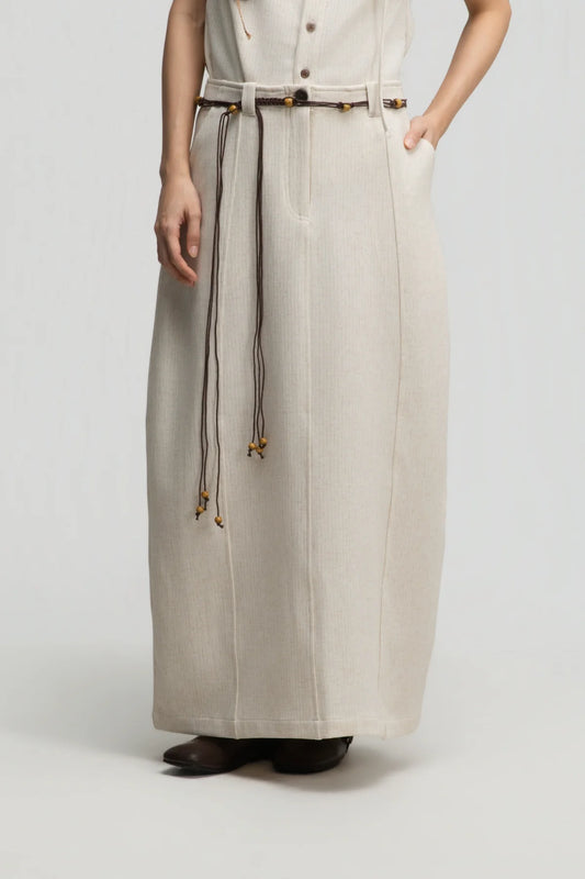 Curved Leg Skirt w/ Beaded Belt (Off White) - BEV C multi label store