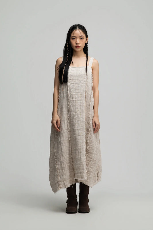 Square Neck Raw Hem Cami Dress (Beige) - BEV C multi label store