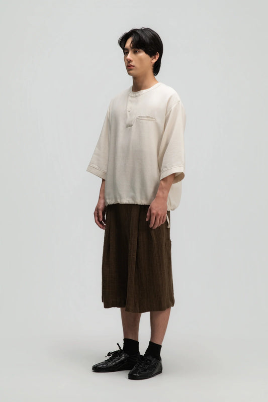 Gender Neutral 3/4 Sleeve Arc Collar Shirt (Off White) - BEV C multi label store